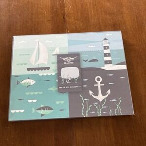 4 New Magpie Ahoy Seaside Ocean Anchor Cork Backed Hard Placemats 15.6" x 11.75"